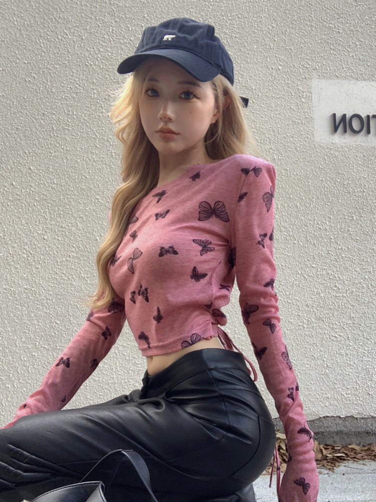 K-pop Jazz Dance Long Sleeve T-Shirt for Women, European American Wasteland Style Performance Top, Trendy Group Outfit K-pop Jazz Dance Long Sleeve T-Shirt for Women, European American Wasteland Style Performance Top, Trendy Group Outfit