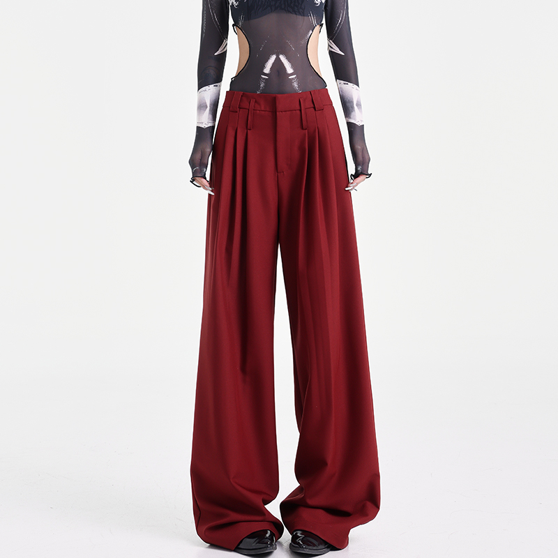 Khaki Pleated Design Suit Pants for Women - Draped Floor-Length Casual Style for Early Autumn Fashion Khaki Pleated Design Suit Pants for Women - Draped Floor-Length Casual Style for Early Autumn Fashion