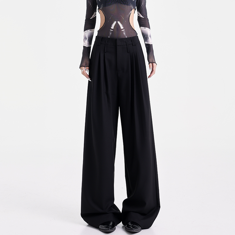 Khaki Pleated Design Suit Pants for Women - Draped Floor-Length Casual Style for Early Autumn Fashion Khaki Pleated Design Suit Pants for Women - Draped Floor-Length Casual Style for Early Autumn Fashion