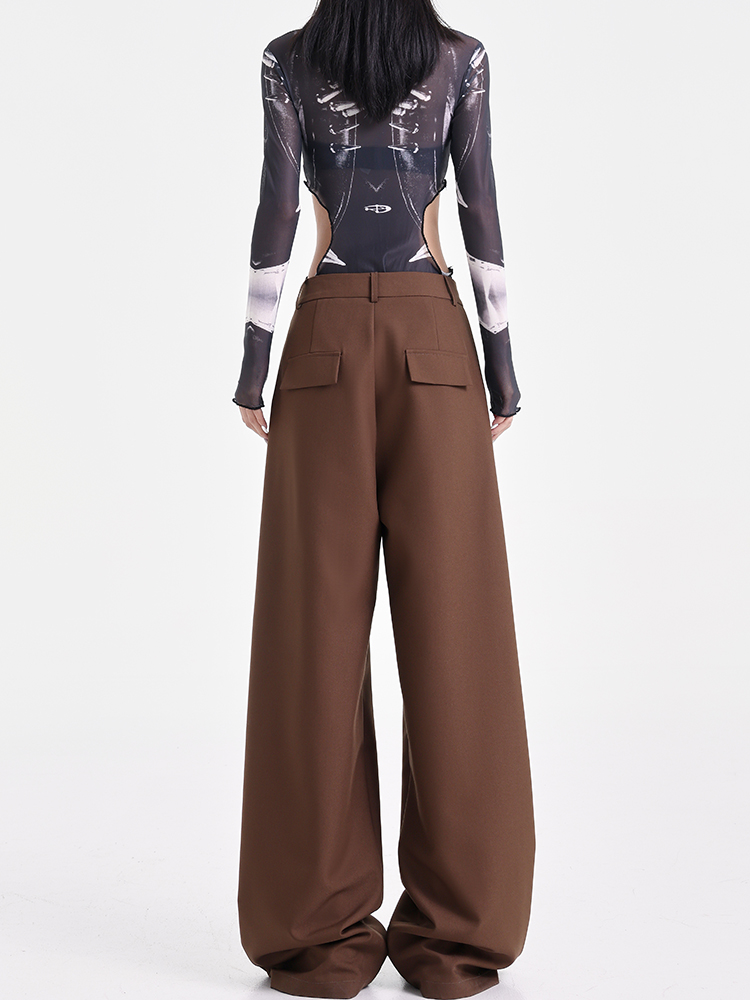 Khaki Pleated Design Suit Pants for Women - Draped Floor-Length Casual Style for Early Autumn Fashion Khaki Pleated Design Suit Pants for Women - Draped Floor-Length Casual Style for Early Autumn Fashion