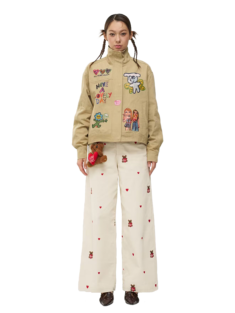 Khaki Washed Print Jacket for Artists - Trendy Streetwear Outerwear, Perfect for 90s and Y2K Inspired Fashion Khaki Washed Print Jacket for Artists - Trendy Streetwear Outerwear, Perfect for 90s and Y2K Inspired Fashion