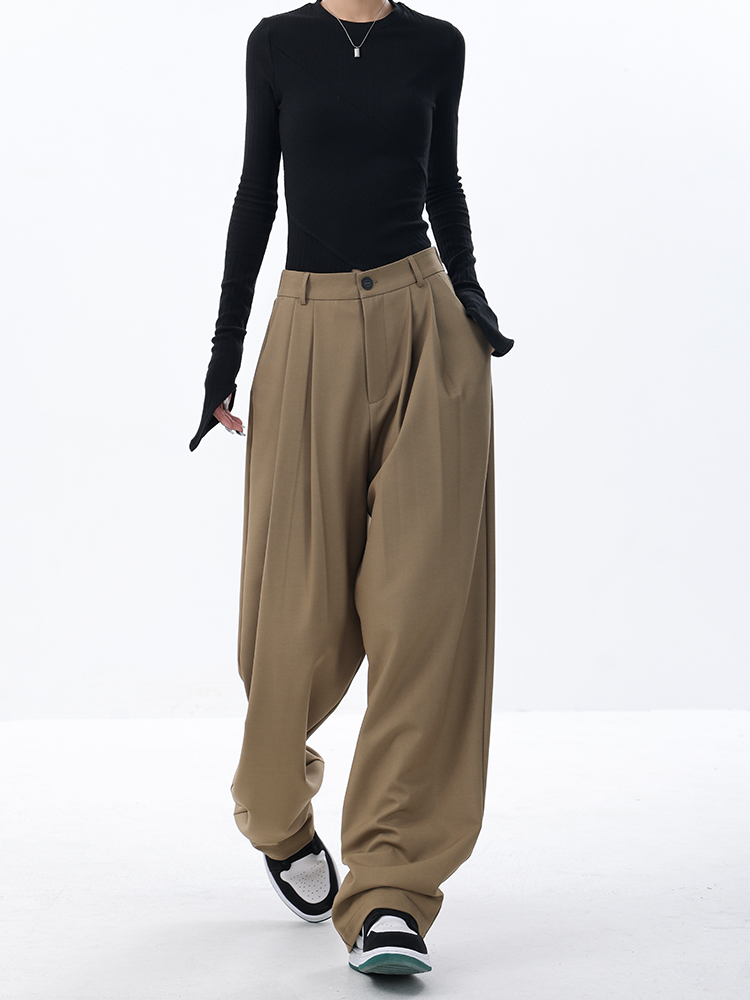 Khaki Wide-Leg Suit Pants for Women - Casual Straight-Leg Trousers for Spring Summer 2025 - Trendy Office and Everyday Style Khaki Wide-Leg Suit Pants for Women - Casual Straight-Leg Trousers for Spring Summer 2025 - Trendy Office and Everyday Style