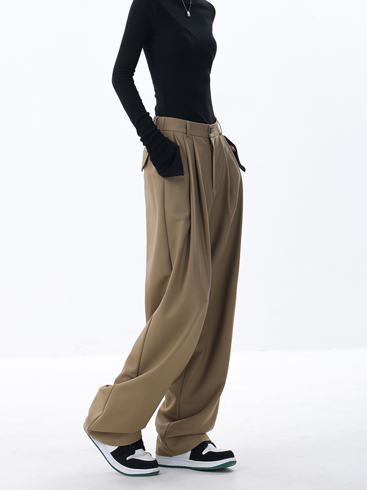 Khaki Wide-Leg Suit Pants for Women - Casual Straight-Leg Trousers for Spring Summer 2025 - Trendy Office and Everyday Style Khaki Wide-Leg Suit Pants for Women - Casual Straight-Leg Trousers for Spring Summer 2025 - Trendy Office and Everyday Style