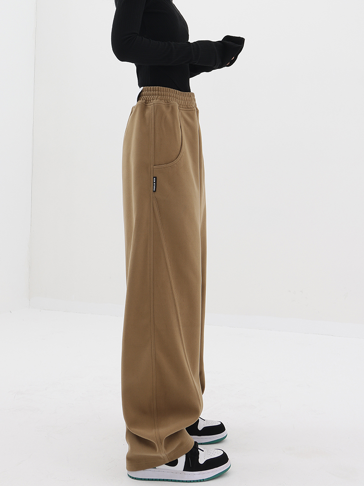 Khaki Woolen Wide-Leg Sweatpants for Women, Thickened Autumn Winter Banana Style Casual Sports Pants Khaki Woolen Wide-Leg Sweatpants for Women, Thickened Autumn Winter Banana Style Casual Sports Pants