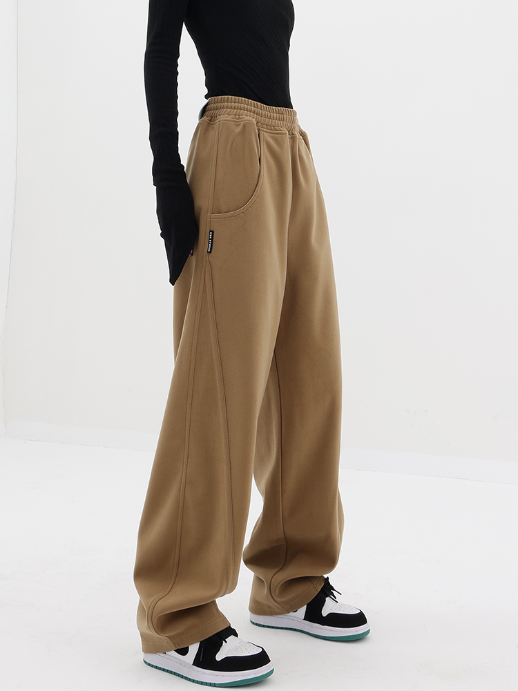 Khaki Woolen Wide-Leg Sweatpants for Women, Thickened Autumn Winter Banana Style Casual Sports Pants Khaki Woolen Wide-Leg Sweatpants for Women, Thickened Autumn Winter Banana Style Casual Sports Pants