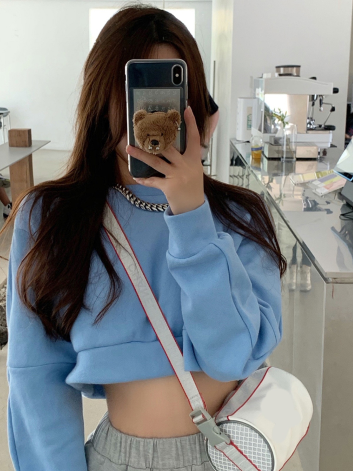 Klein Blue Hip-Hop Style Hoodless Sweatshirt for Women, Loose Fit Jazz Dance Top, Trendy Autumn Fashion, Instagram Ready