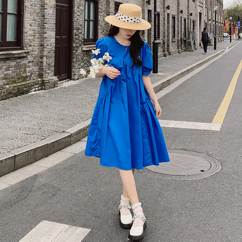 Klein Blue Summer Dress for Women - Loose-Fitting, High-End Doll Style, Age-Reducing, Trendy and Popular Fashion Must-Have