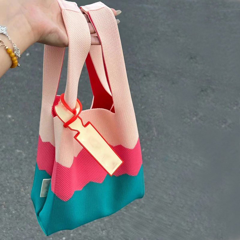 Knitted Rainbow Tote Bag - Three-Color Large Capacity Fashion Bag for Spring/Summer 2025 - Trendy and Stylish Accessory