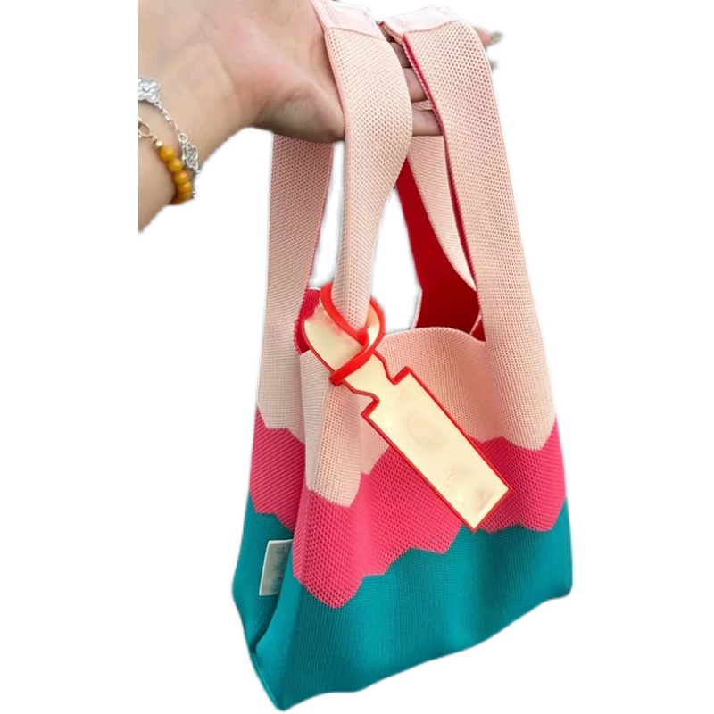 Knitted Rainbow Tote Bag - Three-Color Large Capacity Fashion Bag for Spring/Summer 2025 - Trendy and Stylish Accessory Knitted Rainbow Tote Bag - Three-Color Large Capacity Fashion Bag for Spring/Summer 2025 - Trendy and Stylish Accessory