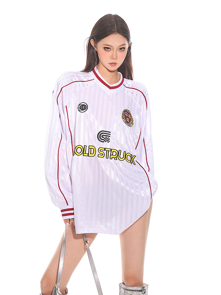 Korean Designer Striped Color-Blocking Retro Jersey Long Sleeve T-Shirt for Women - Autumn Sports Top