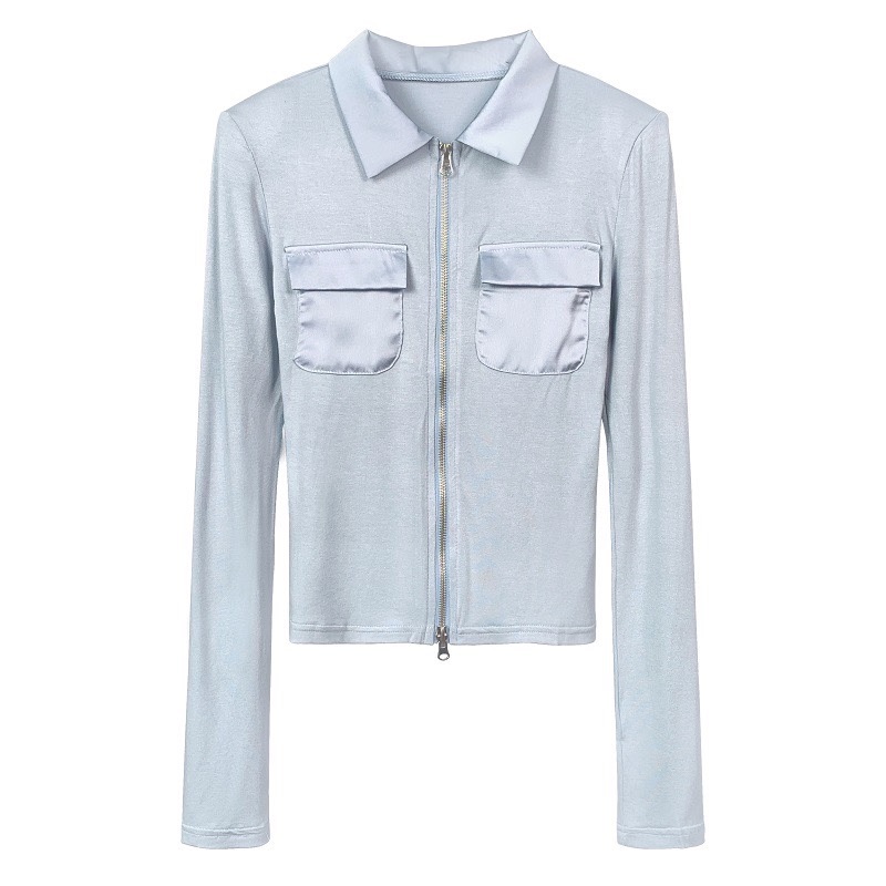 Korean Dongdaemun Double-Pocket Slim-Fit Zip-Up Short Jacket - Versatile Trendy Top for Women Korean Dongdaemun Double-Pocket Slim-Fit Zip-Up Short Jacket - Versatile Trendy Top for Women