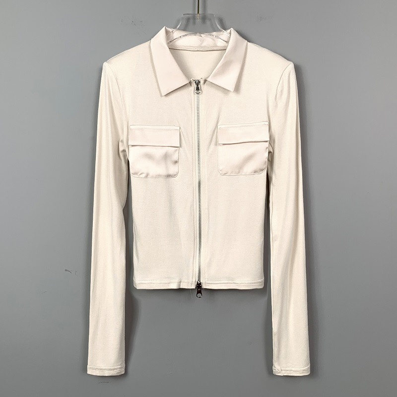 Korean Dongdaemun Double-Pocket Slim-Fit Zip-Up Short Jacket - Versatile Trendy Top for Women Korean Dongdaemun Double-Pocket Slim-Fit Zip-Up Short Jacket - Versatile Trendy Top for Women