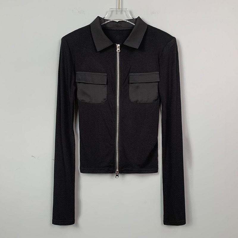 Korean Dongdaemun Double-Pocket Slim-Fit Zip-Up Short Jacket - Versatile Trendy Top for Women