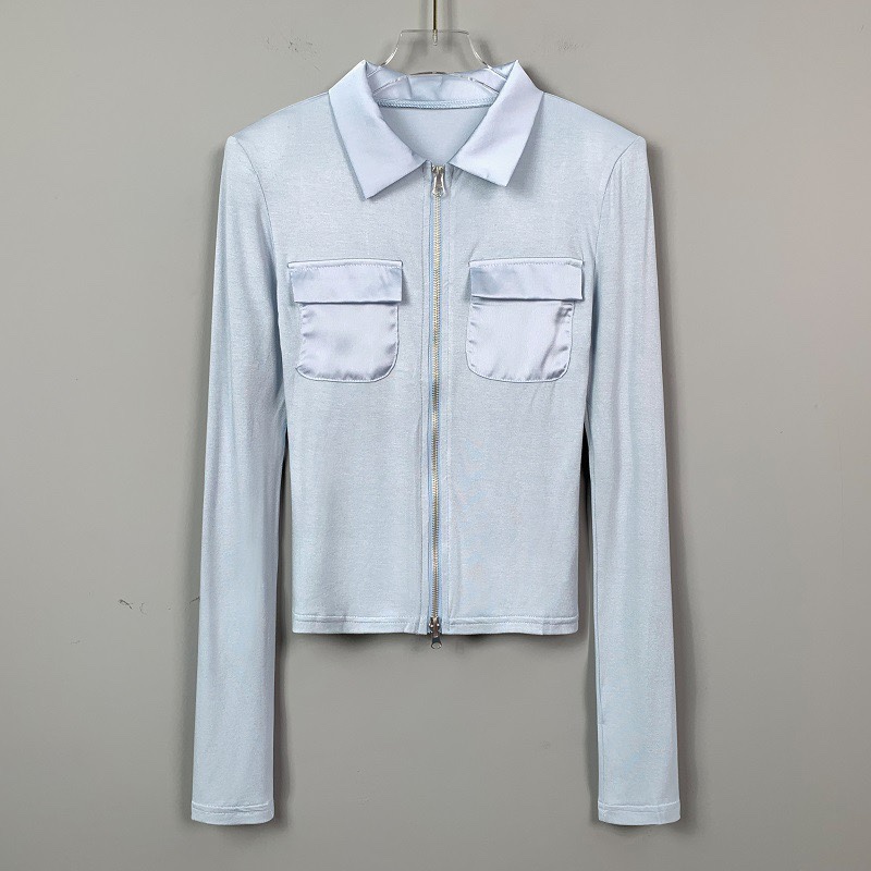 Korean Dongdaemun Double-Pocket Slim-Fit Zip-Up Short Jacket - Versatile Trendy Top for Women Korean Dongdaemun Double-Pocket Slim-Fit Zip-Up Short Jacket - Versatile Trendy Top for Women