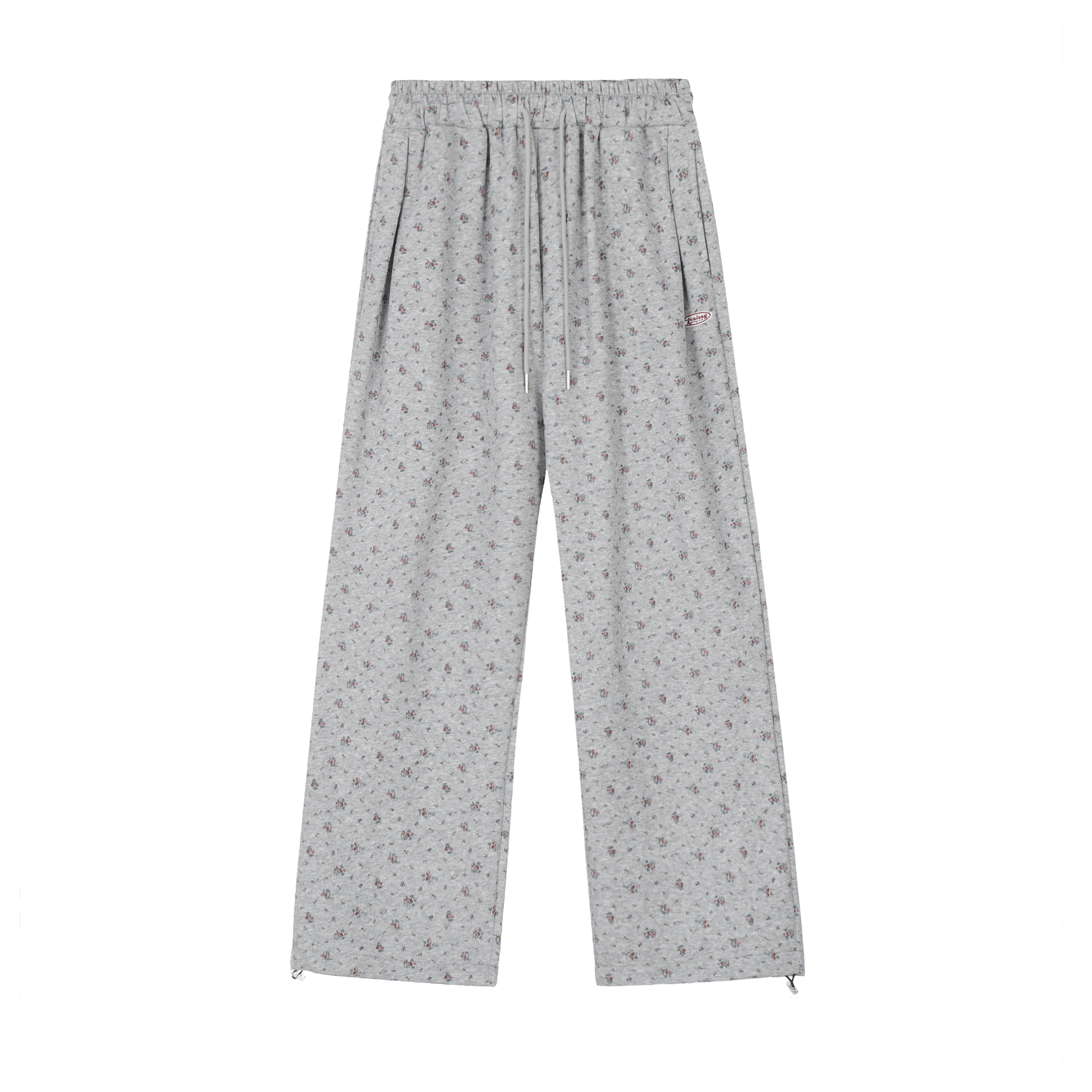 Korean Light Gray Floral Sports Pants for Women - Autumn Winter Loose Straight Casual Sweatpants for Jazz Dance