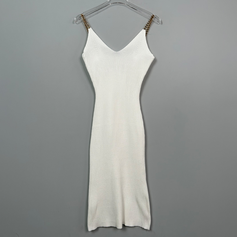 Korean Sexy V-Neck Low-Cut Bodycon Knitted Camisole Dress for Autumn Winter Layering - Tight-Fitting Sweater Dress