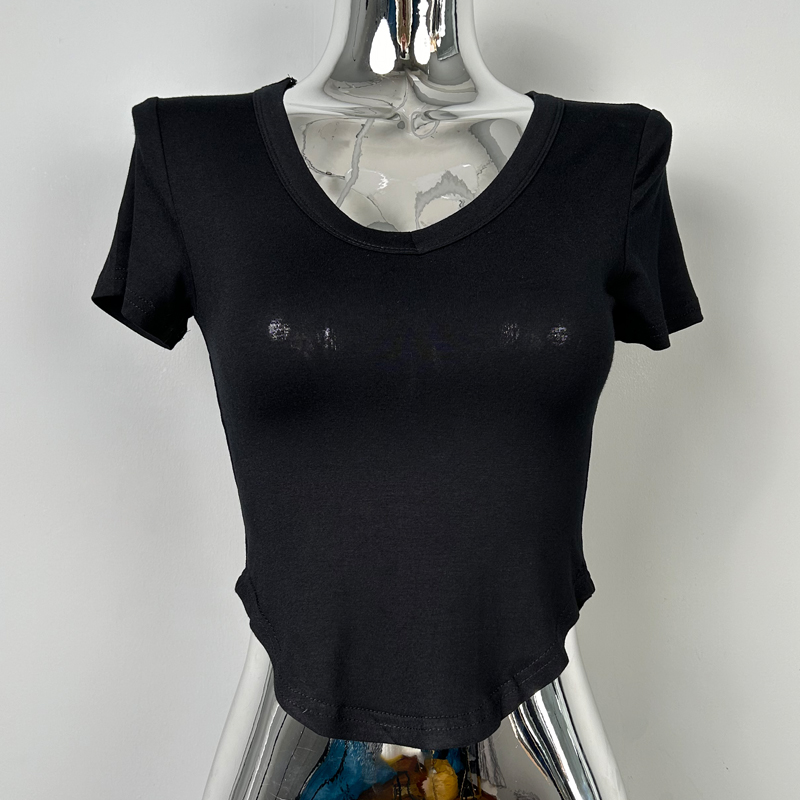 Korean Sexy White V-Neck Short Sleeve T-Shirt for Women - Slimming Summer Modal Cotton Pink Tight-Fitting Top