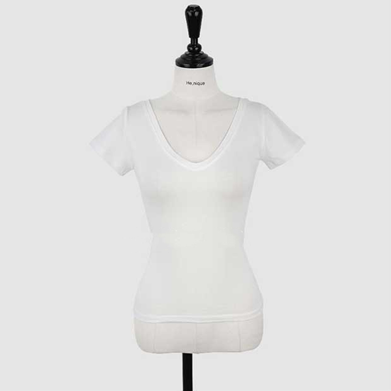 Korean Slim-Fit V-Neck White T-Shirt for Women, Short Sleeve Body-Hugging Summer Top, Versatile and Flattering Design