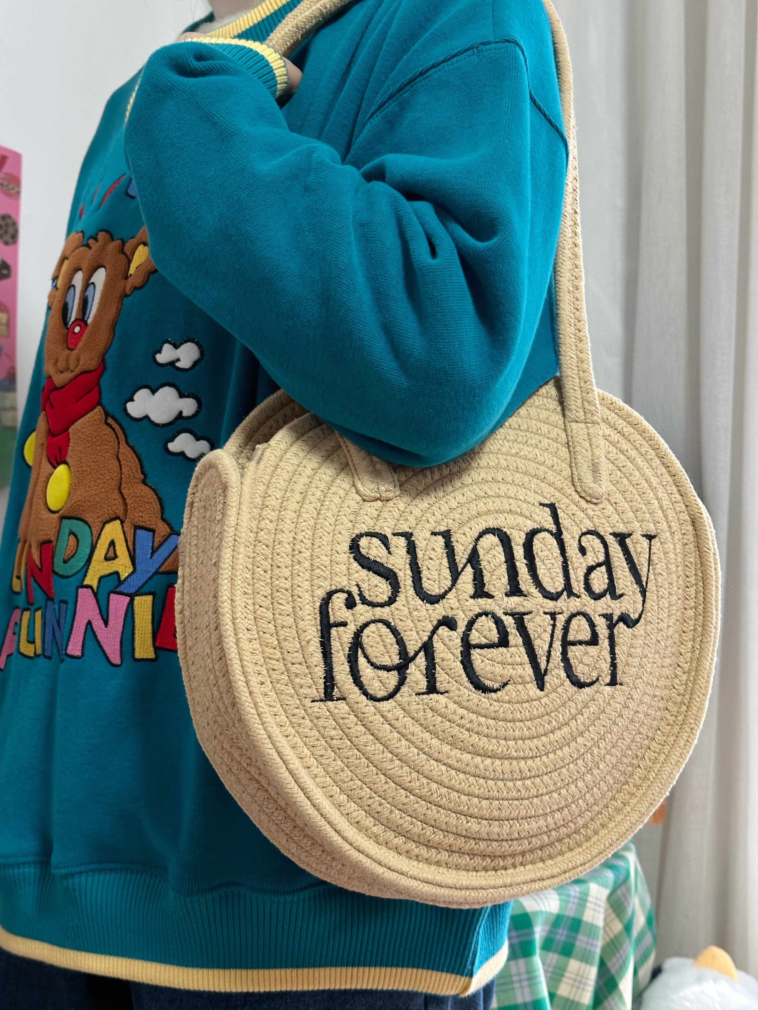 Korean Style 2025 Round Letter Straw Tote Bag for Women - Large Capacity Japanese-Inspired Fashion Accessory