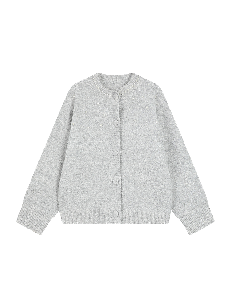 Korean Style Beaded Round Neck Knitted Long Sleeve Sweater Coat for Women - Loose Lazy Cardigan Top for Autumn and Winter Korean Style Beaded Round Neck Knitted Long Sleeve Sweater Coat for Women - Loose Lazy Cardigan Top for Autumn and Winter