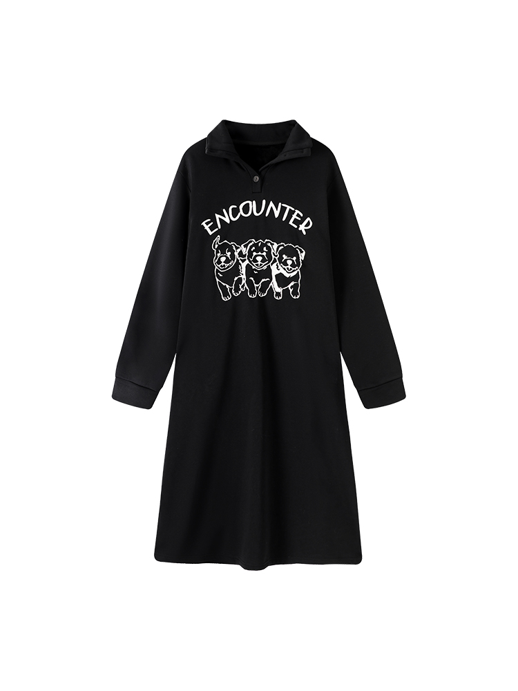 Korean Style Black Printed Fleece Sweatshirt for Men and Women, Versatile Loose Round Neck Pullover, Long Sleeve Autumn Winter Top Korean Style Black Printed Fleece Sweatshirt for Men and Women, Versatile Loose Round Neck Pullover, Long Sleeve Autumn Winter Top