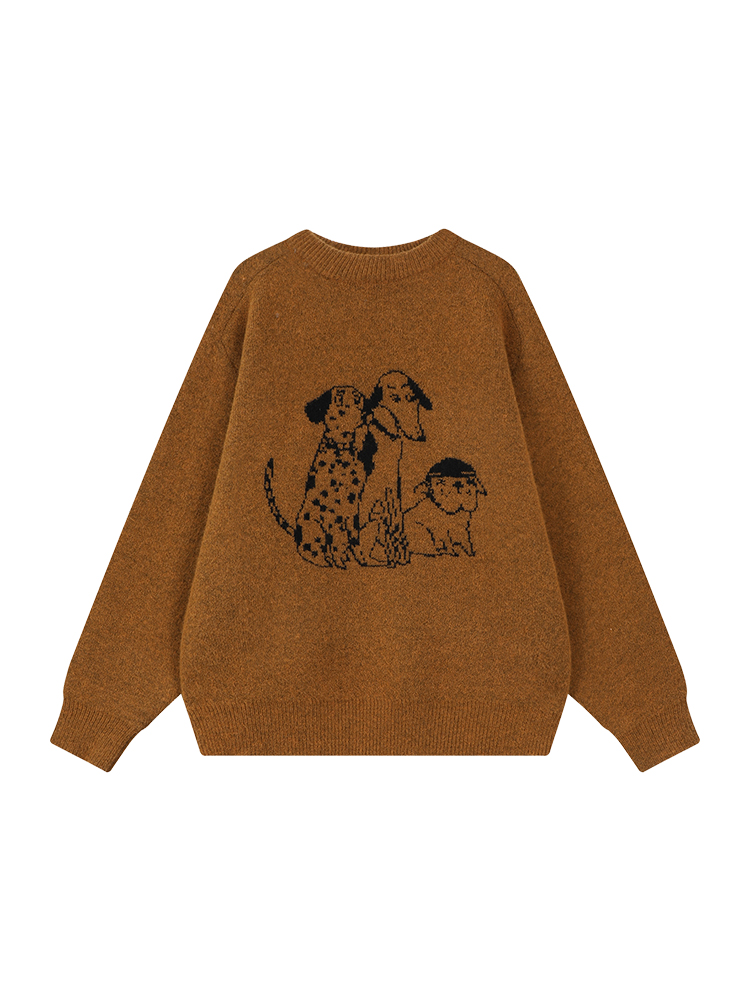 Korean Style Cartoon Print Round Neck Long Sleeve Knitted Sweater for Women - Autumn Winter Loose Pullover Top Korean Style Cartoon Print Round Neck Long Sleeve Knitted Sweater for Women - Autumn Winter Loose Pullover Top