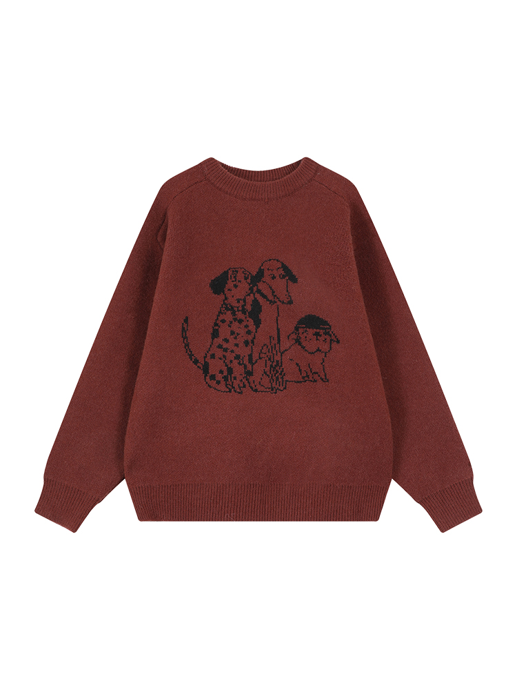 Korean Style Cartoon Print Round Neck Long Sleeve Knitted Sweater for Women - Autumn Winter Loose Pullover Top Korean Style Cartoon Print Round Neck Long Sleeve Knitted Sweater for Women - Autumn Winter Loose Pullover Top