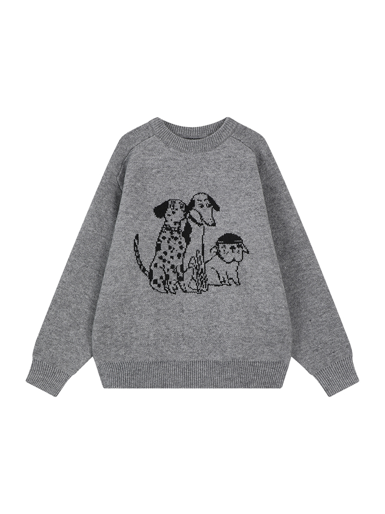 Korean Style Cartoon Print Round Neck Long Sleeve Knitted Sweater for Women - Autumn Winter Loose Pullover Top Korean Style Cartoon Print Round Neck Long Sleeve Knitted Sweater for Women - Autumn Winter Loose Pullover Top