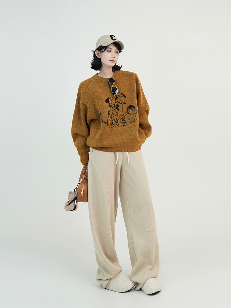 Korean Style Cartoon Print Round Neck Long Sleeve Knitted Sweater for Women - Autumn Winter Loose Pullover Top Korean Style Cartoon Print Round Neck Long Sleeve Knitted Sweater for Women - Autumn Winter Loose Pullover Top