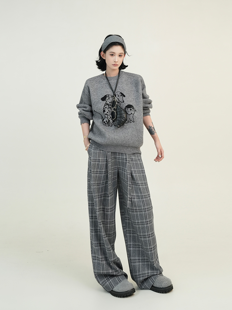 Korean Style Cartoon Print Round Neck Long Sleeve Knitted Sweater for Women - Autumn Winter Loose Pullover Top Korean Style Cartoon Print Round Neck Long Sleeve Knitted Sweater for Women - Autumn Winter Loose Pullover Top