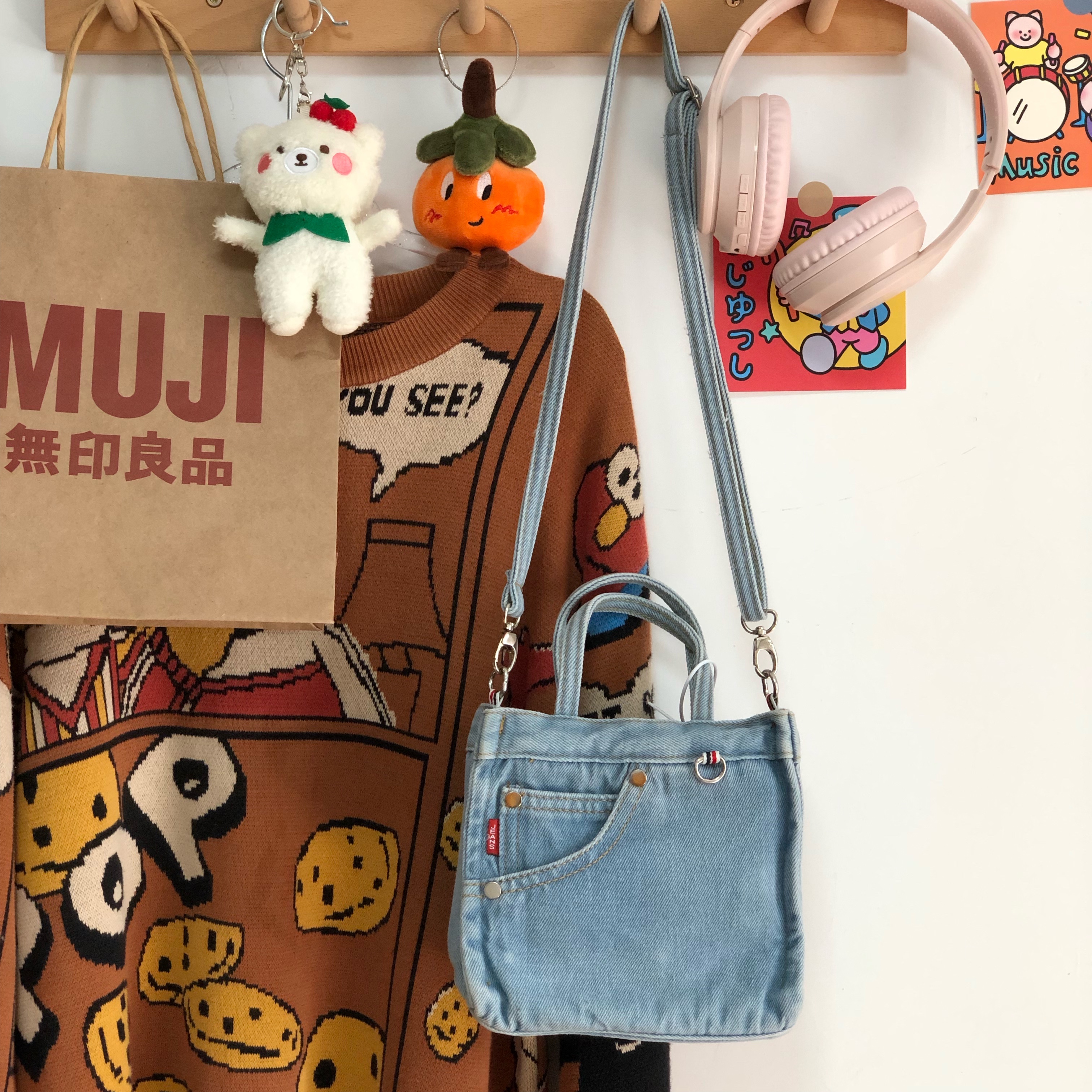 Korean-Style Casual Mini Denim Tote Bag for Women, Japanese Literary Versatile Canvas Handbag for Shopping