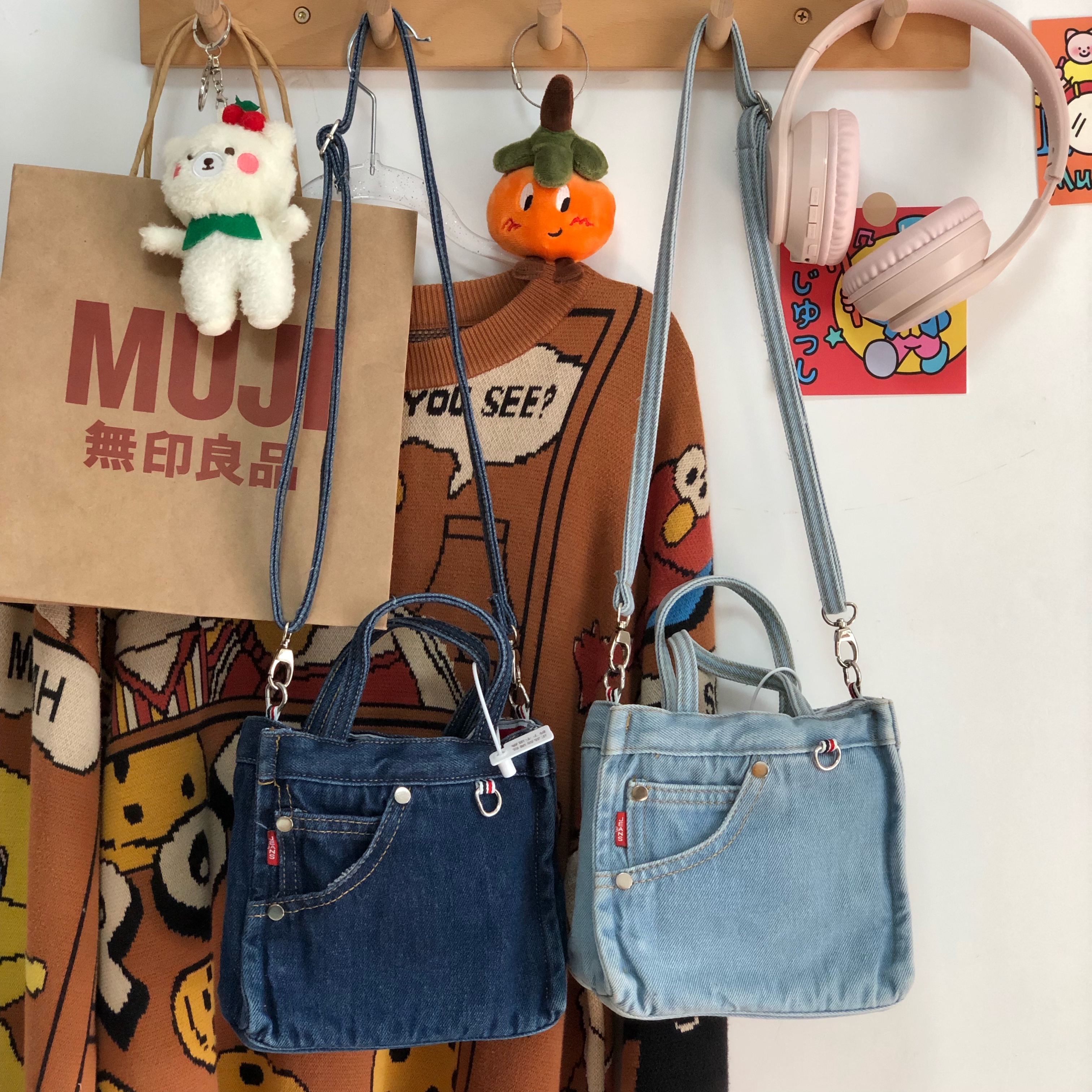 Korean-Style Casual Mini Denim Tote Bag for Women, Japanese Literary Versatile Canvas Handbag for Shopping