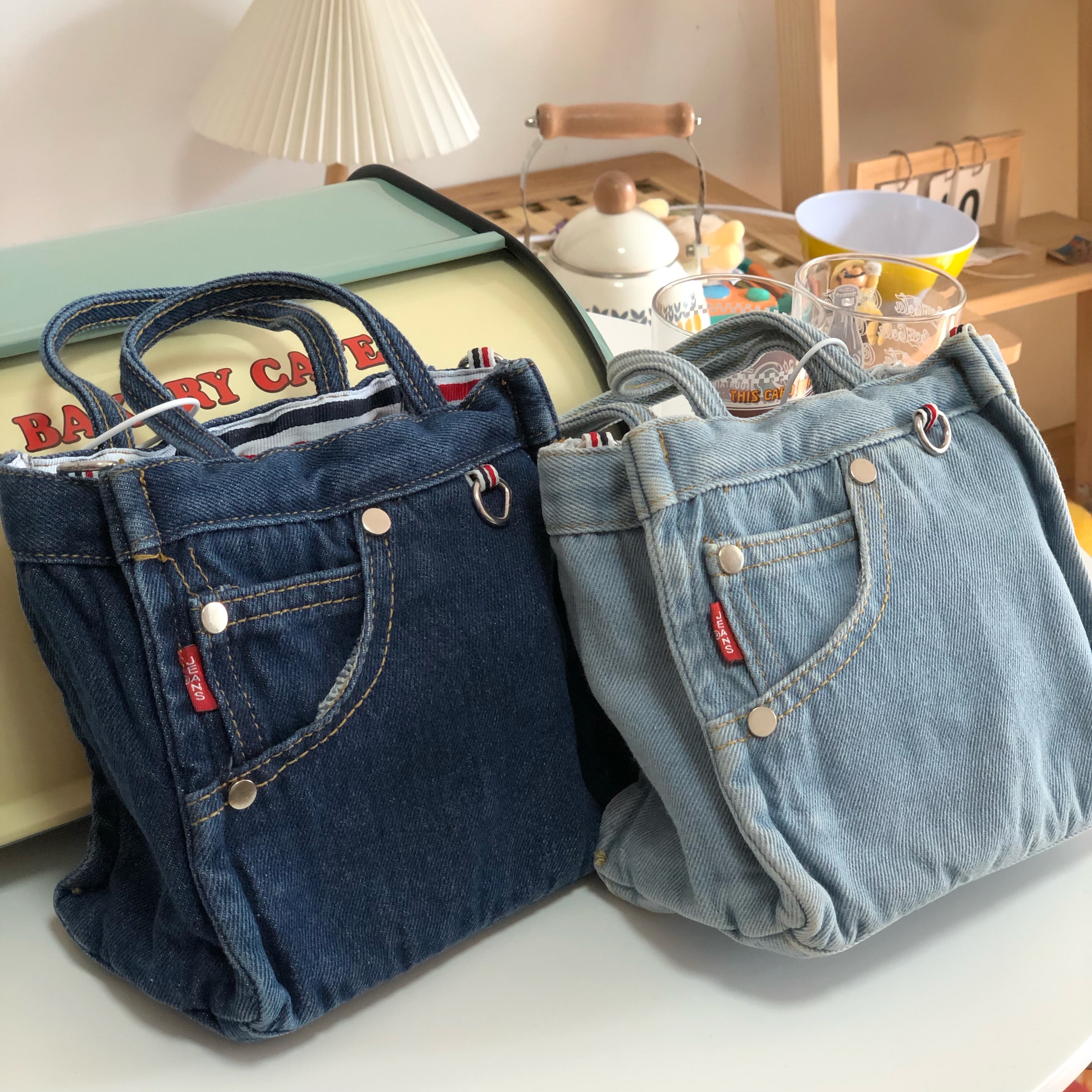Korean-Style Casual Mini Denim Tote Bag for Women, Japanese Literary Versatile Canvas Handbag for Shopping Korean-Style Casual Mini Denim Tote Bag for Women, Japanese Literary Versatile Canvas Handbag for Shopping