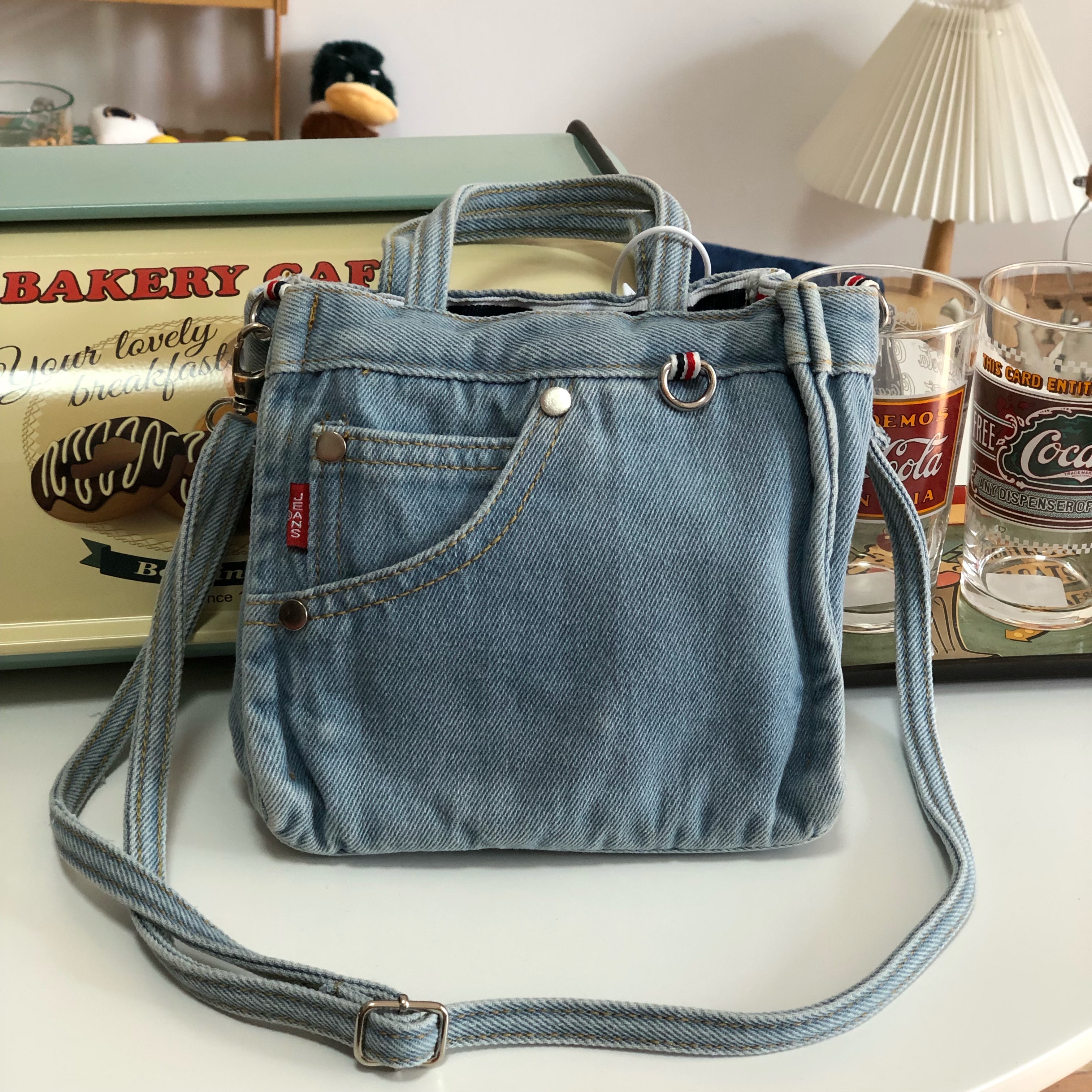 Korean-Style Casual Mini Denim Tote Bag for Women, Japanese Literary Versatile Canvas Handbag for Shopping Korean-Style Casual Mini Denim Tote Bag for Women, Japanese Literary Versatile Canvas Handbag for Shopping