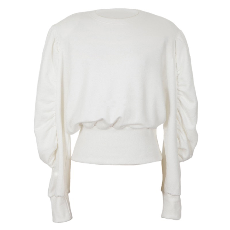 Korean Style Casual Round Neck Lantern Sleeve Sweatshirt for Women with Elastic Waist - Loose Fit Top for Effortless Style