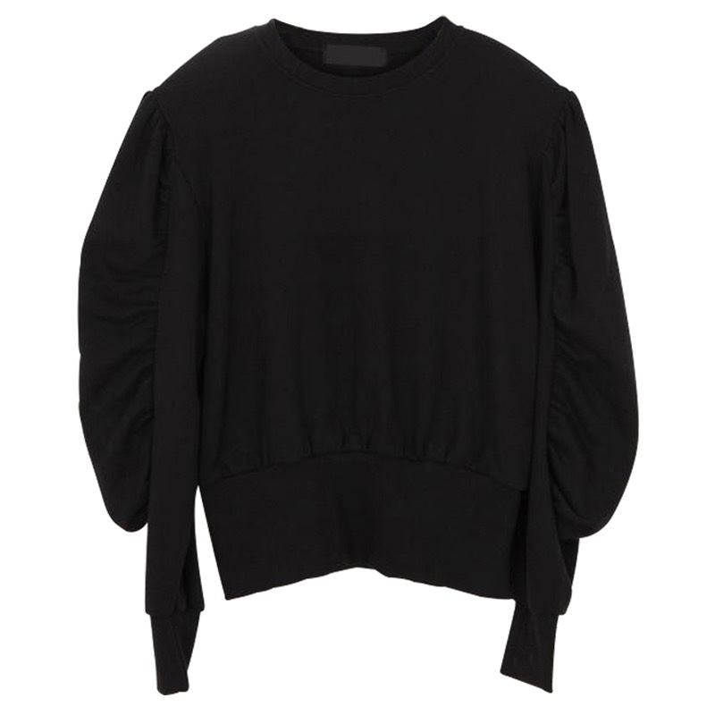 Korean Style Casual Round Neck Lantern Sleeve Sweatshirt for Women with Elastic Waist - Loose Fit Top for Effortless Style Korean Style Casual Round Neck Lantern Sleeve Sweatshirt for Women with Elastic Waist - Loose Fit Top for Effortless Style