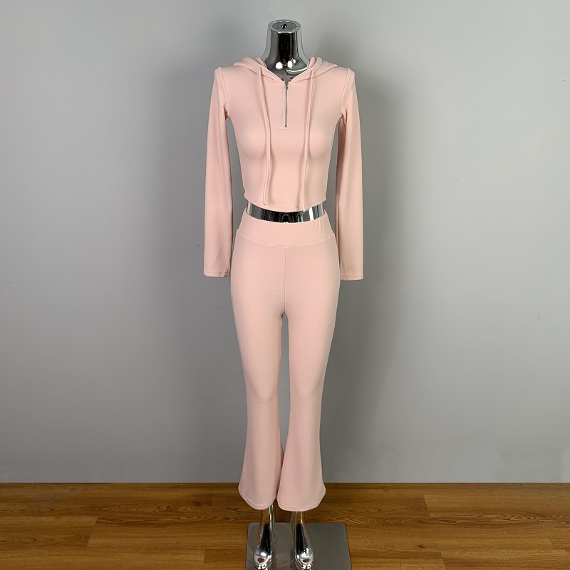 Korean Style Casual Sexy Waist-Cinching Hoodie and Flared Pants Women's Fashion Set - Versatile 90s Inspired Outfit