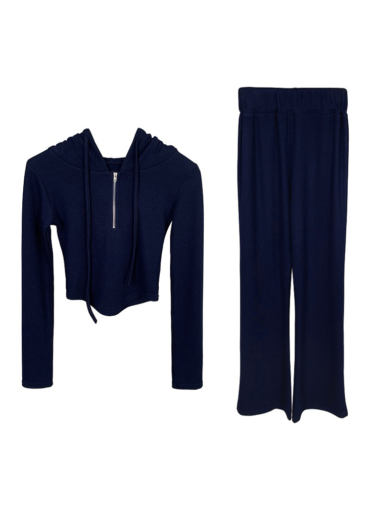 Korean Style Casual Sexy Waist-Cinching Hoodie and Flared Pants Women's Fashion Set - Versatile 90s Inspired Outfit Korean Style Casual Sexy Waist-Cinching Hoodie and Flared Pants Women's Fashion Set - Versatile 90s Inspired Outfit