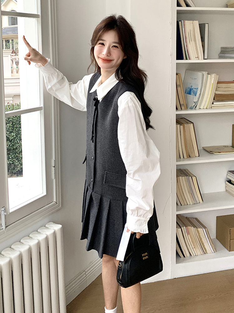 Korean Style College Fashion Shirt Dress Set for Women - Spring Autumn 2025 Age-Reducing Pleated Skirt Two-Piece Trend Korean Style College Fashion Shirt Dress Set for Women - Spring Autumn 2025 Age-Reducing Pleated Skirt Two-Piece Trend