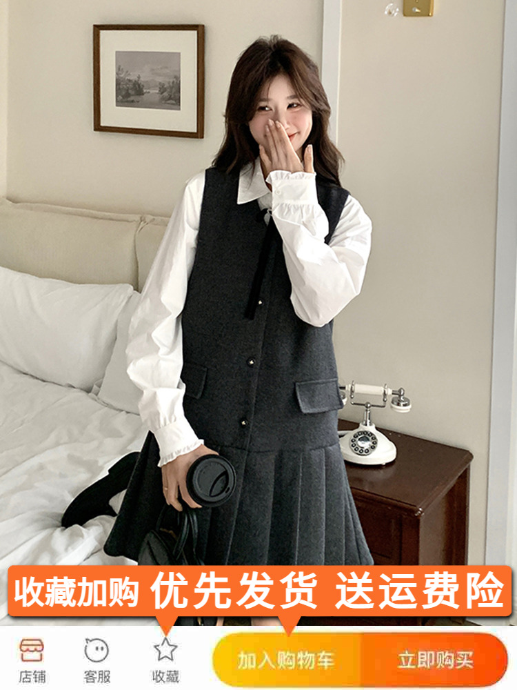 Korean Style College Fashion Shirt Dress Set for Women - Spring Autumn 2025 Age-Reducing Pleated Skirt Two-Piece Trend Korean Style College Fashion Shirt Dress Set for Women - Spring Autumn 2025 Age-Reducing Pleated Skirt Two-Piece Trend
