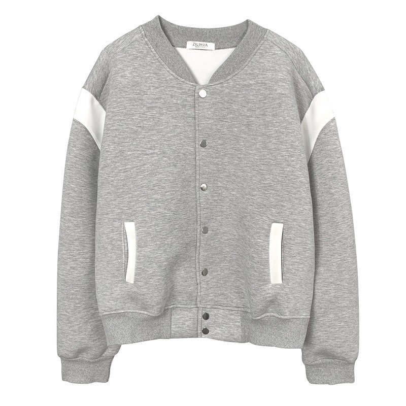 Korean Style Color-Block Baseball Jacket for Women, Casual Loose Fit Slimming Versatile Sweatshirt Coat, Trendy Commuter Top Korean Style Color-Block Baseball Jacket for Women, Casual Loose Fit Slimming Versatile Sweatshirt Coat, Trendy Commuter Top