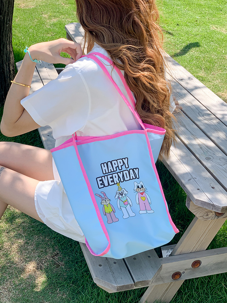 Korean Style Color-Blocking Canvas Tote Bag for Women, Trendy Cartoon Girl Design, Spring/Summer Student Shoulder Bag 2025 Korean Style Color-Blocking Canvas Tote Bag for Women, Trendy Cartoon Girl Design, Spring/Summer Student Shoulder Bag 2025