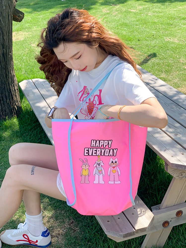 Korean Style Color-Blocking Canvas Tote Bag for Women, Trendy Cartoon Girl Design, Spring/Summer Student Shoulder Bag 2025 Korean Style Color-Blocking Canvas Tote Bag for Women, Trendy Cartoon Girl Design, Spring/Summer Student Shoulder Bag 2025