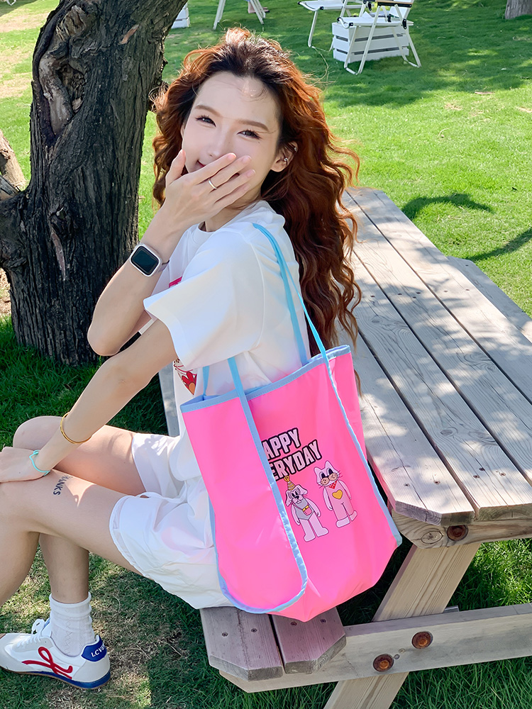 Korean Style Color-Blocking Canvas Tote Bag for Women, Trendy Cartoon Girl Design, Spring/Summer Student Shoulder Bag 2025 Korean Style Color-Blocking Canvas Tote Bag for Women, Trendy Cartoon Girl Design, Spring/Summer Student Shoulder Bag 2025