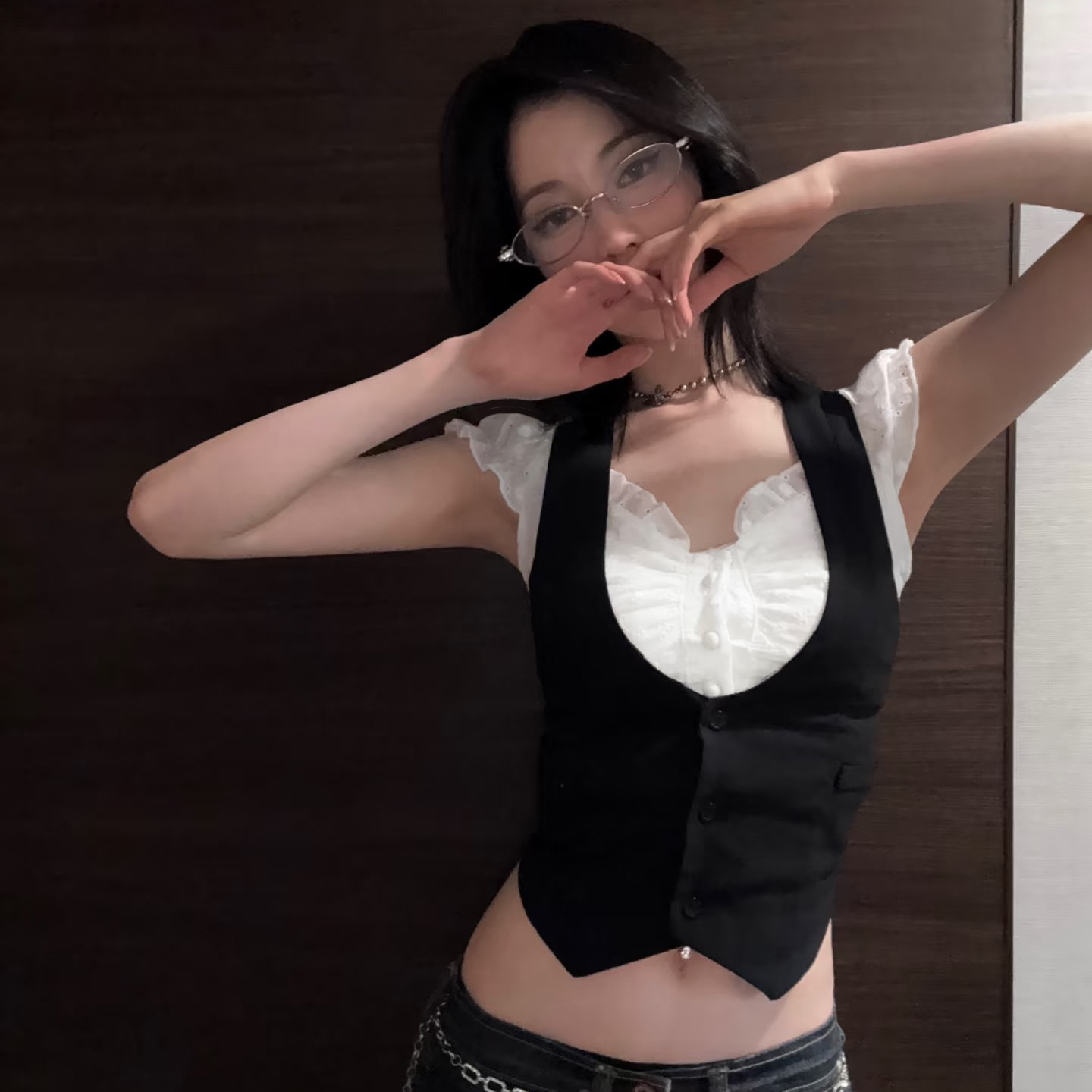 Korean Style Color-Blocking Ruffled Cap Sleeve Two-Piece T-Shirt Vest Short Top - Trendy College Casual Fashion Korean Style Color-Blocking Ruffled Cap Sleeve Two-Piece T-Shirt Vest Short Top - Trendy College Casual Fashion