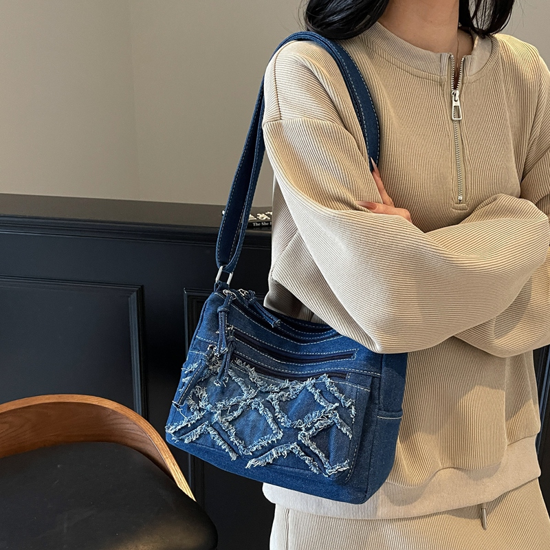 Korean Style Denim Crossbody Bag 2025 - Small Square Design, Casual Shoulder Bag for Women, Trendy Internet Celebrity Fashion