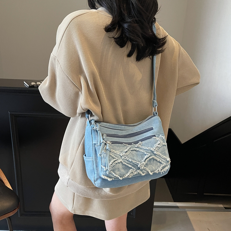 Korean Style Denim Crossbody Bag 2025 - Small Square Design, Casual Shoulder Bag for Women, Trendy Internet Celebrity Fashion