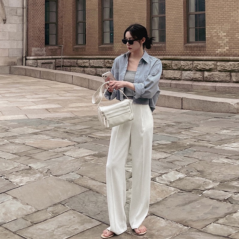 Korean Style Draped Casual Long Pants for Women, Elegant Loose Slim Straight Wide-Leg Trousers - Versatile Fashion Essential Korean Style Draped Casual Long Pants for Women, Elegant Loose Slim Straight Wide-Leg Trousers - Versatile Fashion Essential