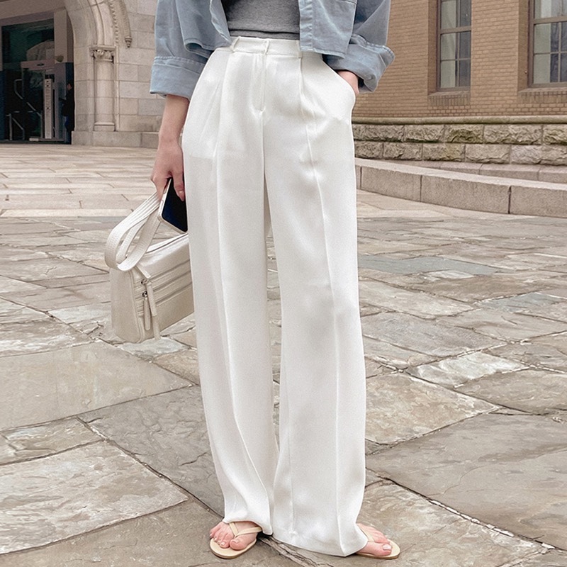 Korean Style Draped Casual Long Pants for Women, Elegant Loose Slim Straight Wide-Leg Trousers - Versatile Fashion Essential Korean Style Draped Casual Long Pants for Women, Elegant Loose Slim Straight Wide-Leg Trousers - Versatile Fashion Essential