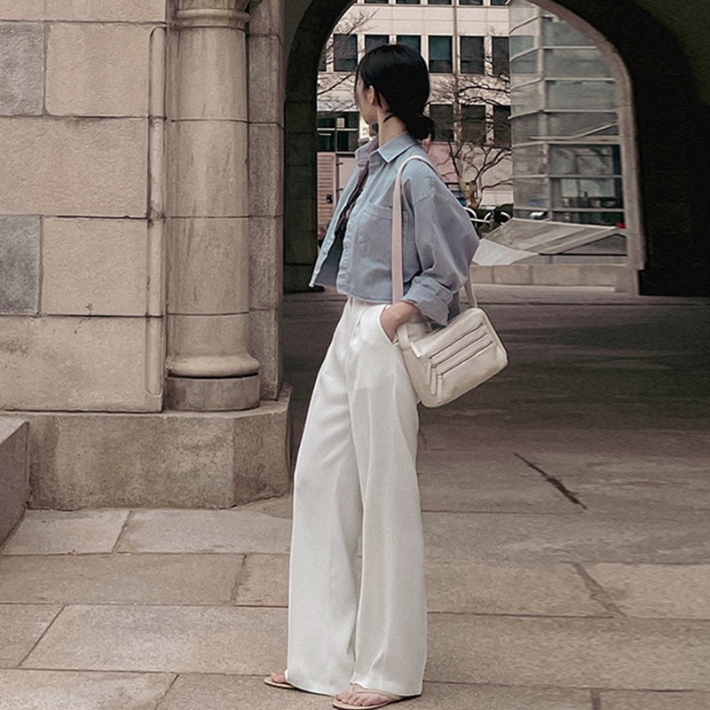 Korean Style Draped Casual Long Pants for Women, Elegant Loose Slim Straight Wide-Leg Trousers - Versatile Fashion Essential Korean Style Draped Casual Long Pants for Women, Elegant Loose Slim Straight Wide-Leg Trousers - Versatile Fashion Essential